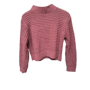 Poof Apparel Knit Mock Neck Cropped Sweater‎ Women's Size L Mauve Pink